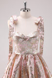 Silver A-Line Short Corset Metallic Prom Dress with Ruffles