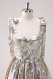 Silver A-Line Short Corset Metallic Prom Dress with Ruffles