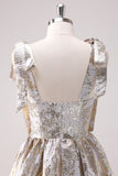 Silver A-Line Short Corset Metallic Prom Dress with Ruffles