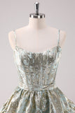 Light Green A-Line Spaghetti Straps Metallic Short Prom Dress