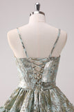 Light Green A-Line Spaghetti Straps Metallic Short Prom Dress