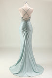 Dark Navy Beaded Mermaid Front Twist Prom Dress with Slit