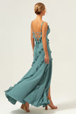 Eucalyptus Spaghetti Straps Ruffled Sheath Chiffon Bridesmaid Dress