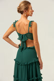 Dark Green A-Line Cut Out Ruffled Chiffon Bridesmaid Dress