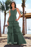 Eucalyptus A-Line V-Neck Tiered Chiffon Bridesmaid Dress