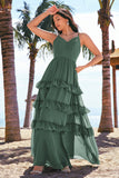 Eucalyptus A-Line V-Neck Tiered Chiffon Bridesmaid Dress