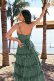 Eucalyptus A-Line V-Neck Tiered Chiffon Bridesmaid Dress