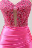 Fuchsia Strapless Sweetheart Satin Mermaid Prom Dress with Slit