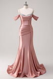 Glitter Blush Spaghetti Straps Mermaid Long Prom Dress