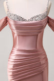 Glitter Blush Spaghetti Straps Mermaid Long Prom Dress