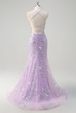 Sparkly Lilac Corset Sequins Mermaid Prom Dress with Criss Cross Back