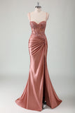 Dusty Rose Appique Mermaid Twisted Prom Dress with Slit