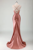 Dusty Rose Appique Mermaid Twisted Prom Dress with Slit