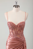 Dusty Rose Appique Mermaid Twisted Prom Dress with Slit