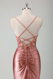 Dusty Rose Appique Mermaid Twisted Prom Dress with Slit