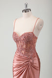 Dusty Rose Appique Mermaid Twisted Prom Dress with Slit