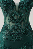 Dark Green Spaghetti Straps Sequined Applique Mermaid Prom Dress