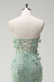 Sage Strapless Corset Applique Beaded Mermaid Prom Dress with Slit