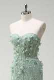 Sage Strapless Corset Applique Beaded Mermaid Prom Dress with Slit