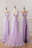 Sparkly Lilac Corset Sequined Mermaid Prom Dress with Slit