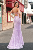 Lilac Corset Sequin Beaded Mermaid Prom Dress with Slit