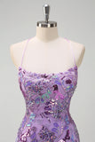 Sparkly Purple Sequins Beaded Mermaid Prom Dress with Slit