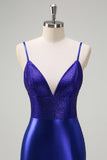 Gorgeous Royal Blue Satin Mermaid Prom Dress with Beading