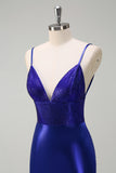 Gorgeous Royal Blue Satin Mermaid Prom Dress with Beading