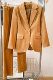 Camel 2 Piece Velvet Single Button Women's Suit