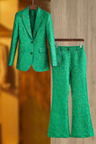 Green 2 Piece Peak Lapel Printed Women's Suit