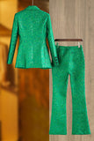 Green 2 Piece Peak Lapel Printed Women's Suit