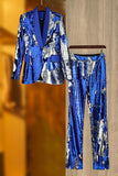 Sparkly Royal Blue Shawl Lapel 2 Piece Women's Party Suit