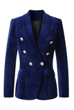 Navy Velvet Double Breasted Shawl Lapel Women's Blazer