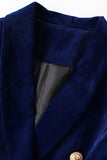 Navy Velvet Double Breasted Shawl Lapel Women's Blazer