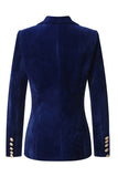 Navy Velvet Double Breasted Shawl Lapel Women's Blazer