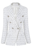 White Double Breasted Dotted Women's Blazer