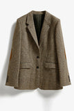 Brown Notched Lapel Casual Plaid Women's Blazer