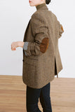 Brown Notched Lapel Casual Plaid Women's Blazer