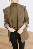 Brown Notched Lapel Casual Plaid Women's Blazer