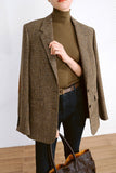 Brown Notched Lapel Casual Plaid Women's Blazer