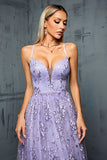 Light Purple A Line Spaghetti Straps Tulle Prom Dress