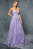 Light Purple A Line Spaghetti Straps Tulle Prom Dress