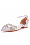 White Pointed Toe Bridal Shoes with Beading