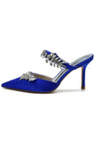 Royal Blue Pointed Toe Rhinestone Stiletto Sandals