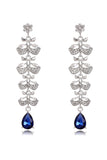 Royal Blue Glitter Water Drop Leaf Tassel Long Earrings