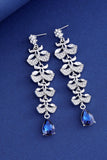 Royal Blue Glitter Water Drop Leaf Tassel Long Earrings