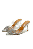 Sparkly Silver Transparent Strap Stiletto High Heels Sandals with Rhinestones