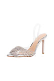 Sparkly Silver Transparent Strap Stiletto High Heels Sandals with Rhinestones