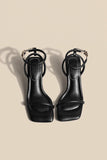 Black Ankle Strap PU Leather Stiletto Heel Sandals