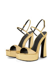 Golden Ankle Strap Open Toe Chunky Heel Sandals